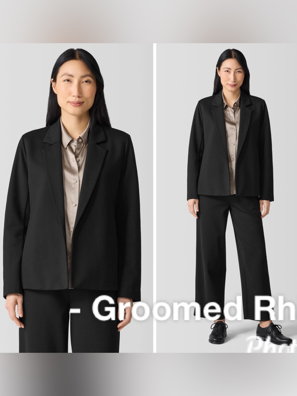 Eileen Fisher Black Ponte Open Front Notch Collar Blazer Size L